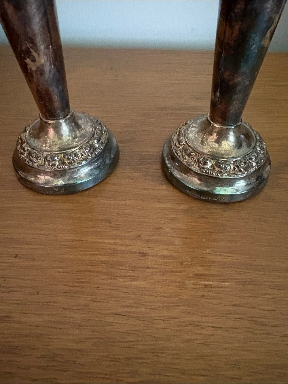 Antique-Inspired Silver Tone Pair of Bud Vases